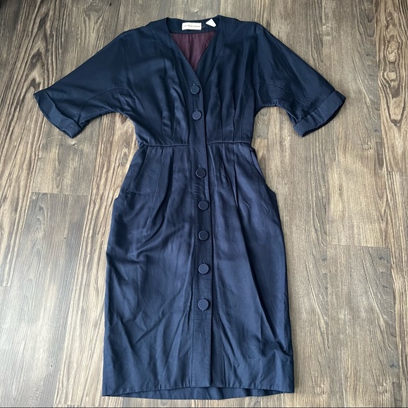 Nipon Boutique Vintage Navy Blue 60s Inspired Dress - Picture 2 of 16